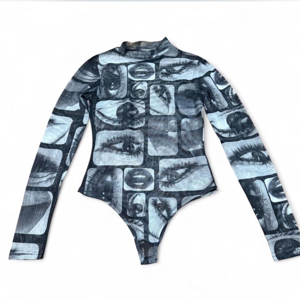 Eye Graphic Long Sleeve Mesh Bodysuit